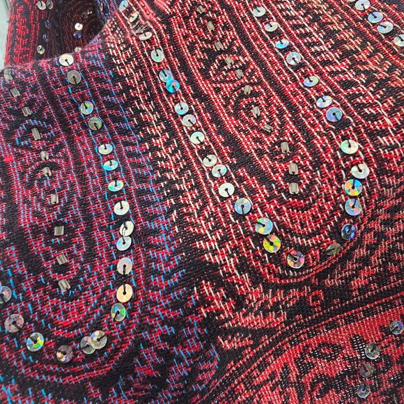 Pashmina Reversible Rainbow Sequin Embellished Shawl Wrap 64x27 Fringe Boho - Picture 3 of 9